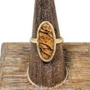 Natural Tan Black Stone Oval Brass Ring Size Adjustable